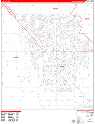 Turlock Wall Map Zip Code Red Line Style 2026