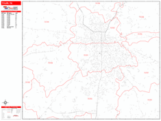 Tyler Wall Map Zip Code Red Line Style 2024