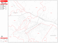 Utica Wall Map Zip Code Red Line Style 2024