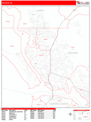 Vallejo Wall Map Zip Code Red Line Style 2024