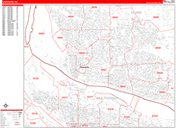 Vancouver Wall Map Zip Code Red Line Style 2026