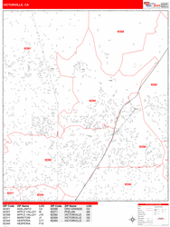 Victorville Wall Map Zip Code Red Line Style 2024