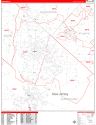 Vineland Wall Map Zip Code Red Line Style 2026