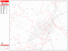 Waco Wall Map Zip Code Red Line Style 2024