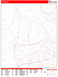 Waltham Wall Map Zip Code Red Line Style 2024