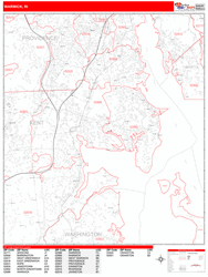 Warwick Wall Map Zip Code Red Line Style 2024