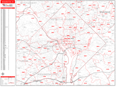 Washington Wall Map Zip Code Red Line Style 2024