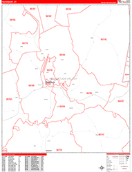 Waterbury Wall Map Zip Code Red Line Style 2026