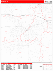 Waukesha Wall Map Zip Code Red Line Style 2024