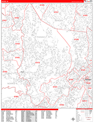 Wayne Wall Map Zip Code Red Line Style 2026