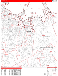 Weymouth Wall Map Zip Code Red Line Style 2026