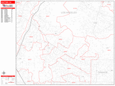 Whittier Wall Map Zip Code Red Line Style 2024