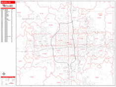 Wichita Wall Map Zip Code Red Line Style 2024