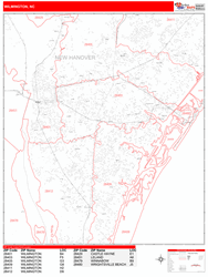 Wilmington Wall Map Zip Code Red Line Style 2024