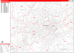 Winston-Salem Wall Map Zip Code Red Line Style 2026