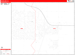 Woodland Wall Map Zip Code Red Line Style 2024