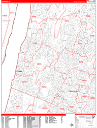 Yonkers Wall Map Zip Code Red Line Style 2026