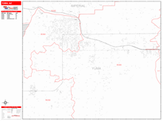Yuma Wall Map Zip Code Red Line Style 2024