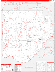 AcadiaParish (County), LA Wall Map Zip Code Red Line Style 2026
