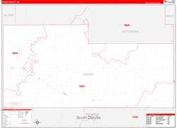 Adams County, ND Wall Map Zip Code Red Line Style 2023