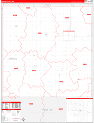 Adams County, NE Wall Map Zip Code Red Line Style 2023