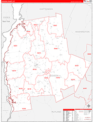 Addison County, VT Wall Map Zip Code Red Line Style 2026