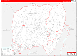 Alexander County, NC Wall Map Zip Code Red Line Style 2026