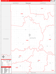 Alfalfa County, OK Wall Map Zip Code Red Line Style 2026