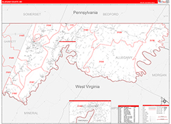 Allegany County, MD Wall Map Zip Code Red Line Style 2026