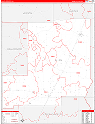 AllenParish (County), LA Wall Map Zip Code Red Line Style 2026