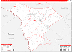 Allendale County, SC Wall Map Zip Code Red Line Style 2026