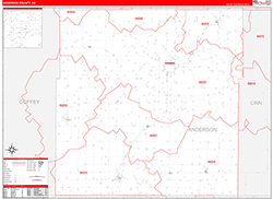Anderson County, KS Wall Map Zip Code Red Line Style 2026