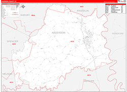 Anderson County, KY Wall Map Zip Code Red Line Style 2026