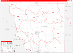 Andrew County, MO Wall Map Zip Code Red Line Style 2026