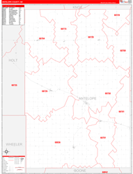 Antelope County, NE Wall Map Zip Code Red Line Style 2023