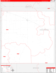 Armstrong County, TX Wall Map Zip Code Red Line Style 2024
