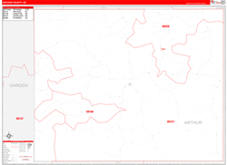 Arthur County, NE Wall Map Zip Code Red Line Style 2023