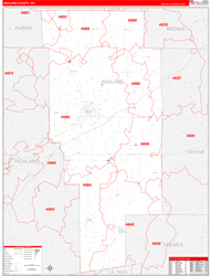 Ashland County, OH Wall Map Zip Code Red Line Style 2024
