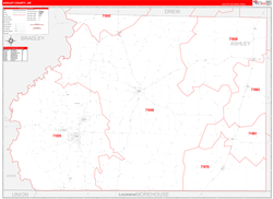 Ashley County, AR Wall Map Zip Code Red Line Style 2024