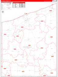 Ashtabula County, OH Wall Map Zip Code Red Line Style 2024