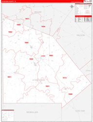 Atascosa County, TX Wall Map Zip Code Red Line Style 2024