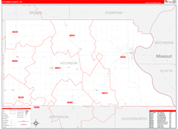 Atchison County, KS Wall Map Zip Code Red Line Style 2024