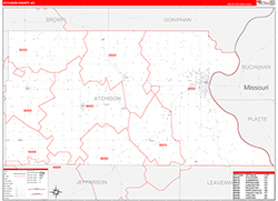 Atchison County, KS Wall Map Zip Code Red Line Style 2026