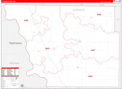 Atchison County, MO Wall Map Zip Code Red Line Style 2024