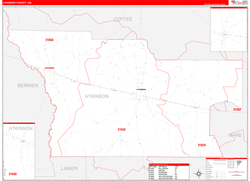 Atkinson County, GA Wall Map Zip Code Red Line Style 2024
