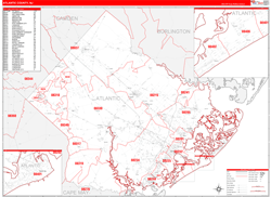 Atlantic County, NJ Wall Map Zip Code Red Line Style 2024