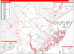 Atlantic County, NJ Wall Map Zip Code Red Line Style 2026