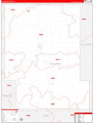 Audubon County, IA Wall Map Zip Code Red Line Style 2024