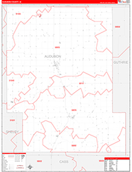 Audubon County, IA Wall Map Zip Code Red Line Style 2026