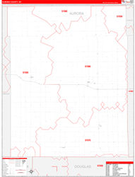 Aurora County, SD Wall Map Zip Code Red Line Style 2024